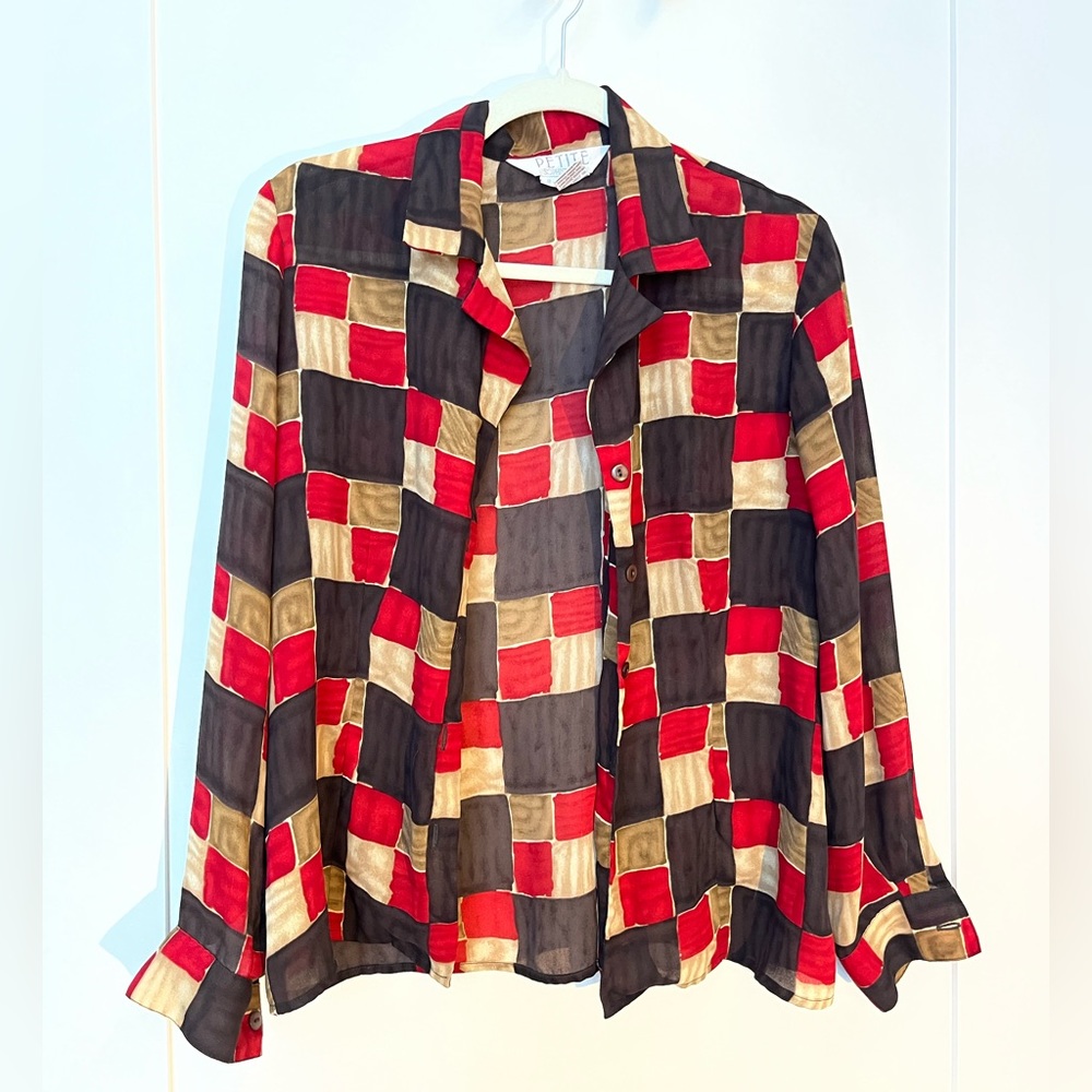 CHECKERED WOMENS BLOUSE BUTTON DOWN